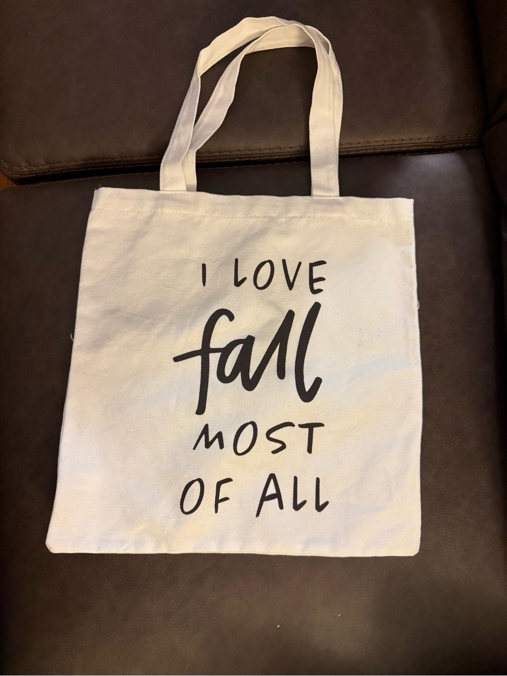 I Love Fall Canvas Tote Bag - White with Black Text